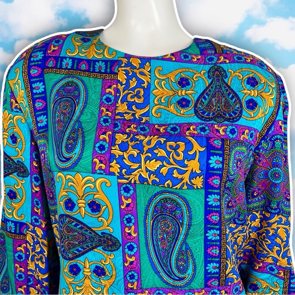 ADRIANNA PAPELL Vintage Silk Bright Paisley Balloon Sleeve Blouse Career Artsy - Picture 3 of 11